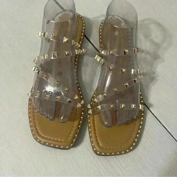 Just Kickin' It Tan/Clear/Rose Gold Studded Sandals - SHO2532TN - Picture 3 of 14